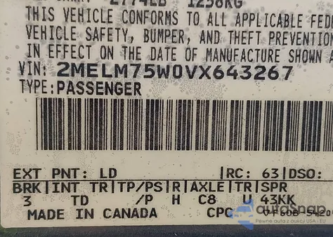 1997 Mercury Grand Marquis Ls from USA, damaged, VIN 2MELM75W0VX643267